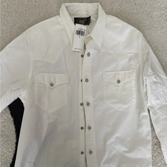 NEW Ralph Lauren RRL Men’s White Slim Fit Poplin Western Shirt - Picture 4 of 5
